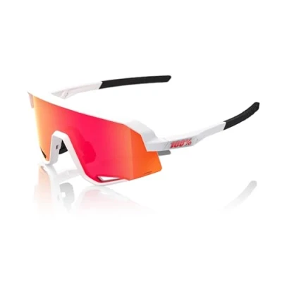 Immagine di 100% SLENDALE Occhiali da sole per sport all&#039;aria aperta, comodi e resistenti, con vestibilità sicura, leggeri infrangibili, Bianco Opaco Specchio multistrato Hiper Red, Taglia unica