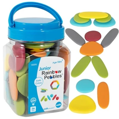Immagine di edx education Junior Rainbow Pebbles Mini Jar Earth Colors Sorting and Stacking Stones Math Manipulative For Ages 18M+