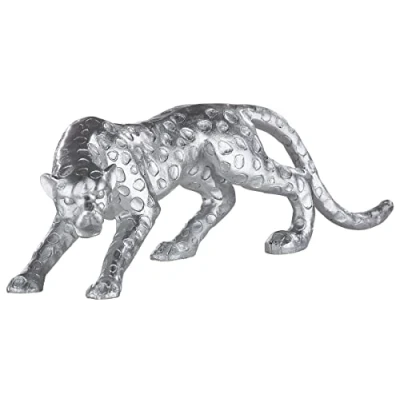 Immagine di Casablanca Statuina moderna in poliresina, motivo: ghepardo, argento anticato, lunghezza 28 cm