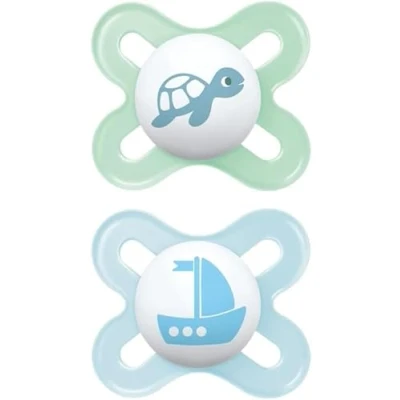 Immagine di MAM Original Start Ciuccio per Neonato in Set da 2 Succhietti misura 0 mesi, Tettarella Silicone SkinSoft, Bio circolare, con Custodia Porta Succhietto, Azzurro