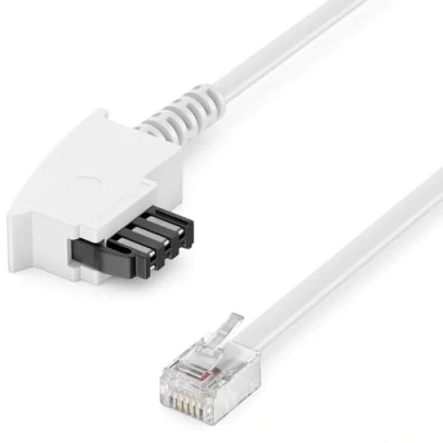 Immagine di deleyCON 1m Cavi Telefonici TAE F Maschio a RJ11 6P4C Cavo Piatto Terminali Analogici Presa Telefonica Telefono Modem Router Segreteria Bianco