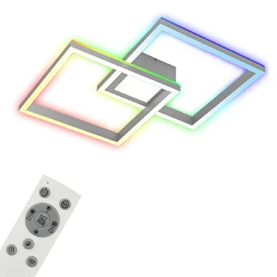 Immagine di BRILONER lampada da soffitto RGB, retroilluminata LED, dimmerabile, temperatura di colore regolabile, cornice LED luce centrale CCT, telecomando, alluminio