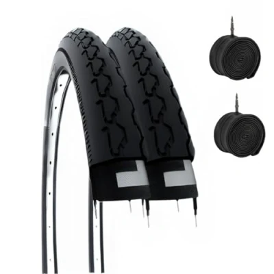 Immagine di 2 COPERTONI 24 X 1 3/8 (37 540) + CAMERE D&#039;ARIA PNEUMATICI NERI COPERTURE CARROZZINA/SEDIA A ROTELLE