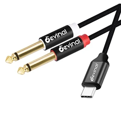 Immagine di cavo audio da USB C a 1/4&quot;, Devinal Type doppio AUX stereo TRS 6,35 mm, splitter Y, 2 Metro