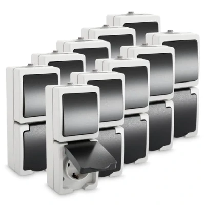 Immagine di ABSINA Combinazione di presa e interruttore in superficie IP44 10x con contatto protezione commutatore per ambienti umidi 250V 16A