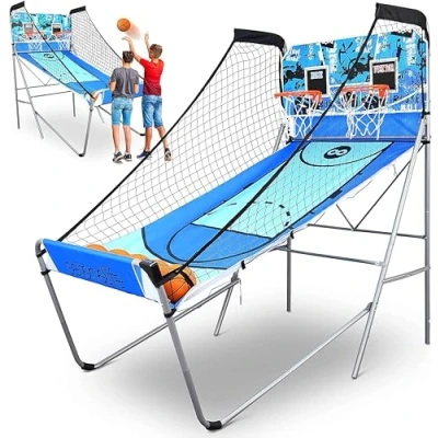 Immagine di SereneLife Canestro Basket Esterno e Interno, da Doppio Pieghevole, Segnapunti Elettronico, Timer Gioco, Struttura Preassemblata, Blu