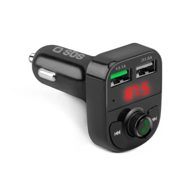 Immagine di SBS Caricabatterie Auto 15W con Trasmettitore FM Bluetooth, Radio, Vivavoce, MP3, Lettore Audio, Display LCD, Comandi Integrati, Ricarica Rapida, Adaptive Fast Charge (AFC), USB 3.1, Presa 12V, Nero