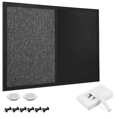 Immagine di Navaris Lavagnetta Combinata Ardesia e Tessuto Punta spilli Combo Lavagna Magnetica Nera Bacheca 60x45cm con Gessi Magneti Puntine Memo Board