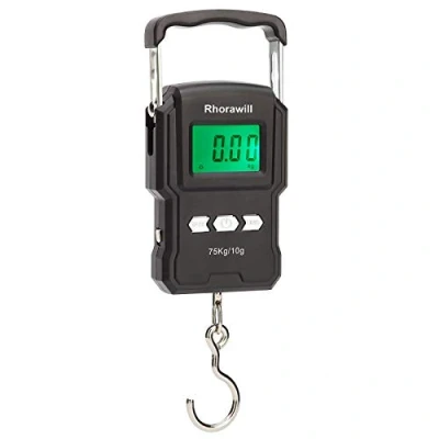 Immagine di Rhorawill Bilancia da Pesca, 75 kg / 165 Ibs Pesa Valigie Digitale Portatile con Display LCD Retroilluminato, Metro Nastro e 2 Batterie AAA,per Pesca All&#039;aperto