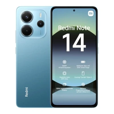 Immagine di Xiaomi Smartphone Redmi Note 14, 8+256GB, Sistema fotografico con AI da 108MP, batteria 5500mAh, display Eye Care 120Hz, funzionalità (caricabatterie non incluso),Blu