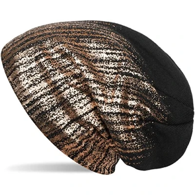 Immagine di styleBREAKER calda cuffia beanie a maglia fine con stampa metallica e rivestimento interno in pile, slouch longbeanie, unisex 04024132, colore:Nero Rosa Ora