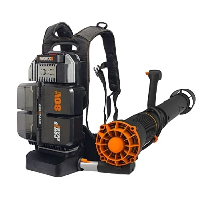 Immagine di WORX Nitro WG572E Soffiatore per foglie da 80 V (4 x 20 V/4000 mAh) con zaino a batteria e unità di ricarica Basecamp