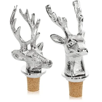 Immagine di COM FOUR® 2x tappo di bottiglia cervo, cervo argento decorativo come sughero, per bottiglie vino, champagne e liquori [la selezione varia]