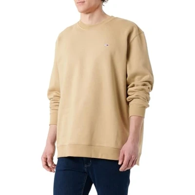 Immagine di Tommy Jeans Uomo Felpa Regular Fit Flag Fleece Scollo Rotondo, Beige (Relic Tan), M