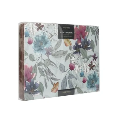 Immagine di Creative Tops Set di 6 tovagliette con retro in sughero, motivo: farfalla, rettangolari, colore: foglia tè, 30 x 23 cm