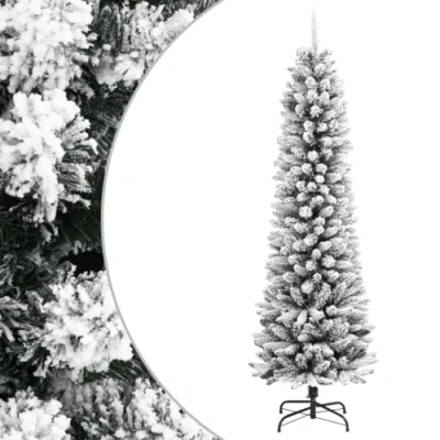 Immagine di vidaXL Albero Natale Artificiale Sottile Neve Floccata 240 cm PVC e PE, di con Neve, Natalizio,