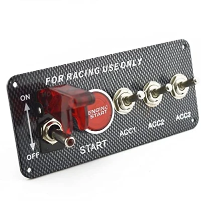 Immagine di CENPEK DC 12V Pannello Interruttore di accensione a Pulsante avviamento del Motore in Fibra Carbonio LED Toggle 5 1 per Auto da Corsa