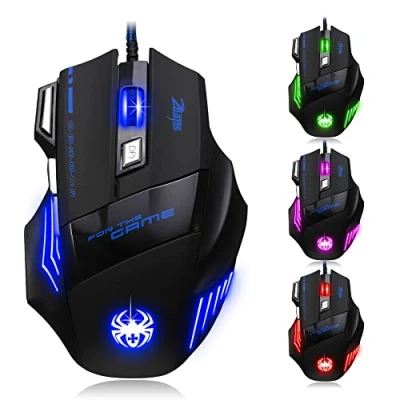 Immagine di zelotes Mouse Gaming,7200DPI da Gaming,Mouse Ergonomico,7 Pulsanti con Filo USB Ottico,Mouse gioco per PC,Mac,Laptop (Nero)
