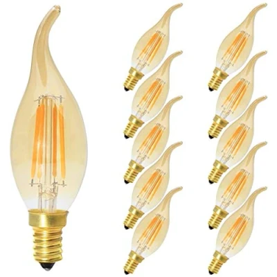 Immagine di C35 E14 4W Filamento Lampadina LED Gold Candela Dimmerabile 2700K Bianco Caldoo 400LM Fiamma Forma 35*115mm 360Angolazione Fascio Luce sostituisce a 40W 10 Pezzi