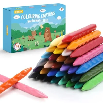 Immagine di ECHOCUBE Bambini Colori Pastelli, 36 Pastelli a Cera cere triangolari per Graffiti, School and Crafts, Jumbo Non Tossici e Sicuri, Regalini Pignatta Compleanno i più Piccoli