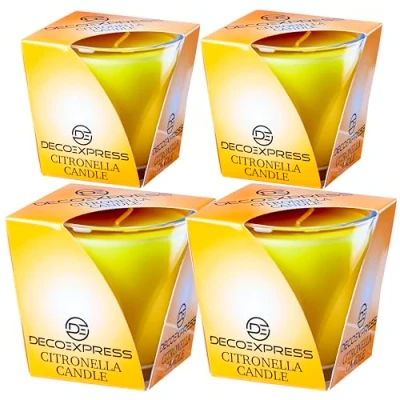 Immagine di Deco Express Candele Citronella Set, Esterno Profumate Confezione da 2 o 4, 30 Ore di Durata (Giallo, 4)