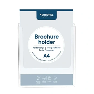 Immagine di Europel Porta brochure A4, Acrilico trasparente, Montaggio a parete, Espositore, Distributore, Volantino, Menu, Ufficio, Ristorante, Hotel