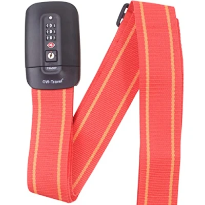 Immagine di OW Travel Cinghia TSA per Valigia (1 Pezzo Rosso/Giallo) Cintura Codice Personalizzata Identificare la Valigia. Cinghie TSA. Strap lock valigie con combinazione bagagli.