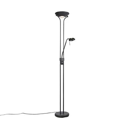 Immagine di Qazqa diva LED Dimmerabile Lampada da terra uplighter dimmer incluso Moderno 2 luce Ø 254 mm Nero Soggiorno I Camera letto Sala Pranzo Cucina