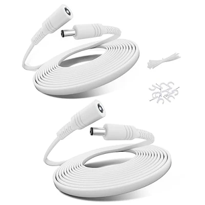 Immagine di Basesailor Cavo Prolunga 12V DC 3M 2 Pezzi,Cable Filo Piatto Lungo Adattatore Alimentazione 5,5mm x 2,1mm 5521,Cavo Femmina a Maschio per Telecamera Sicurezza CCTV IP,DVR,LED,Monitor
