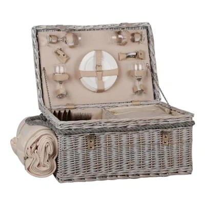 Immagine di UNUS Set da picnic per 4 persone, con cestino picnic, coperta posate e stoviglie