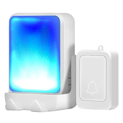 Immagine di campanello con 7 colori di luce intensa e 4 volumi, wireless, a casa/ufficio, adatto per anziani, persone problemi udito, donne incinte (bianco)