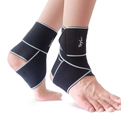Immagine di Teylam Tutore per caviglia regolabile, supporto flessibile, ultra sottile, aumenta la circolazione e allevia il gonfiore, perfetto calcio, pallavolo, uomo donna, Adulti (unisex), Grigio, 2 pezzi.
