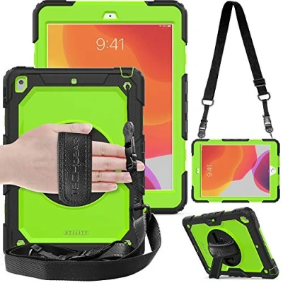Immagine di TECHGEAR Custodia UTILITY Compatibile con iPad 9/8 / 7 Generazione, Antiurto Resistente supporto integrato girevole a 360 gradi, cinturino mano e tracolla attaccabile cover per 10.2 Pollici