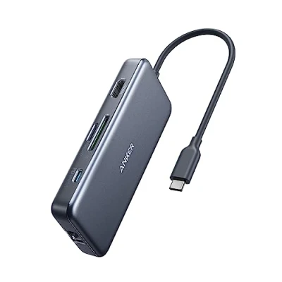 Immagine di Hub USB C Anker, adattatore PowerExpand+ 7 in 1 con HDMI 4K, Power Delivery 60W, Ethernet a Gbps, 2 porte 3.0 e lettori schede SD/microSD per MacBook Pro 2016/2017/2018, Chromebook, XPS