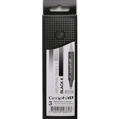 Immagine di Graph&#039;it Set di 3 pennarelli ad alcool a doppia punta degradata, colore: Nero/Bianco