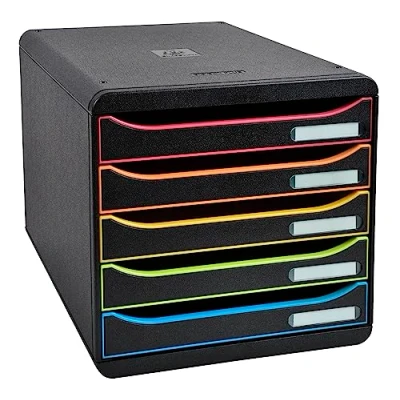 Immagine di Exacompta 309914D Cassettiera BIG BOX PLUS BLACK OFFICE, 5 cassetti aperti per formato fino a 24x32cm, Dimensioni (LxAxP) 27.8x27.1x34.7cm