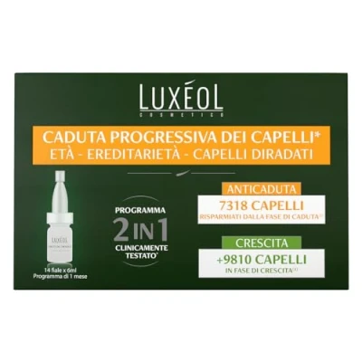 Immagine di LUXÉOL Siero Caduta Progressiva Capelli 2 1 Anticaduta E Crescita Dei Clinicamente Testato Uomo/Donna Prodotto in Francia Programma Di Mese 14 Fiale (6ml)