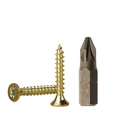 Immagine di viti in acciaio zincato giallo per legno e truciolare, universali, completamente filettate, con testa svasata a croce (confezione da 1000 unità, 3,0 x 20 mm)