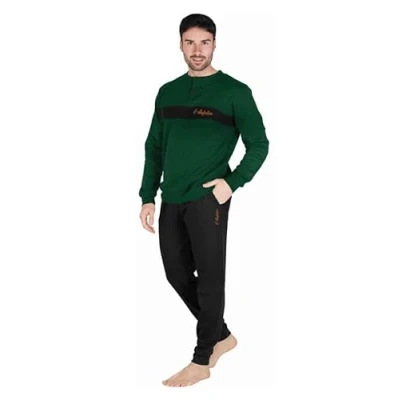 Immagine di AUSTRALIAN Pigiama Lungo Uomo in Caldo Cotone Vari Modelli E Taglie dalla M alla 2XL, Maschile (M (46), AI746 Verde Scuro/Nero)
