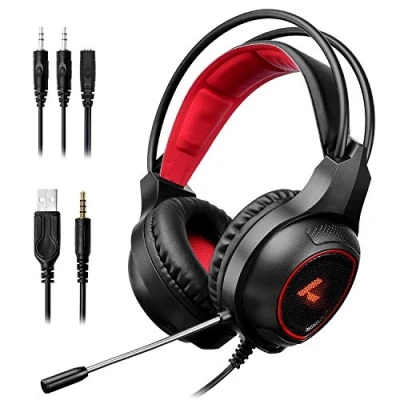 Immagine di LYCANDER Cuffie da gioco con microfono e luce LED, ingresso 3,5 mm (per PC, PS4, Xbox One, Nintendo Switch altro)