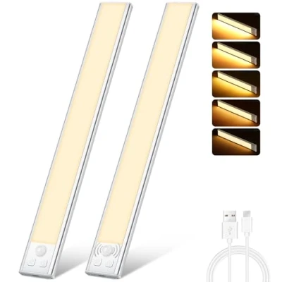 Immagine di Ylatoial Luce Armadio LED, Led con Sensore di Movimento, USB Ricaricabile Magnetica Lampada, Dimmerabile Sottopensile per Cucina Scale Corridoio Bagno Garage