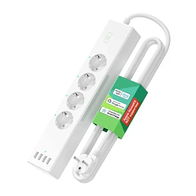 Immagine di Meross Ciabatta WiFi Smart Alexa, 4000W Multipresa Controllo Intelligente con 4 Schuko Porte USB, Riduzione Consumo Elettrica, Protezione da Sovraccarico Compatibile Google Home