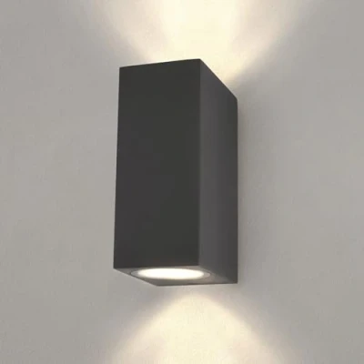 Immagine di Ledvion Helene, Lampada da parete a LED per esterni Cubo antracite, Presa bifacciale due GU10 Up&amp;Down, esterni, parete, IP54