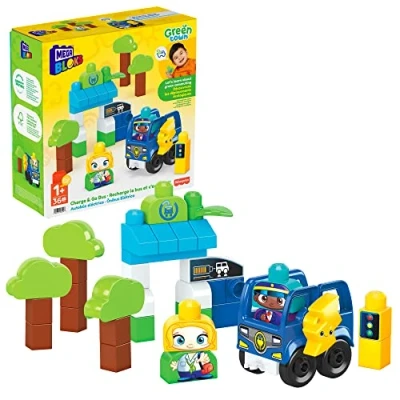 Immagine di Mega Bloks Green Town Bus Ecologico Amici Bio Costruzioni per Bambini 35 Blocchi 2 Personaggi da Costruire Regalo 1+ Anni, HDX90