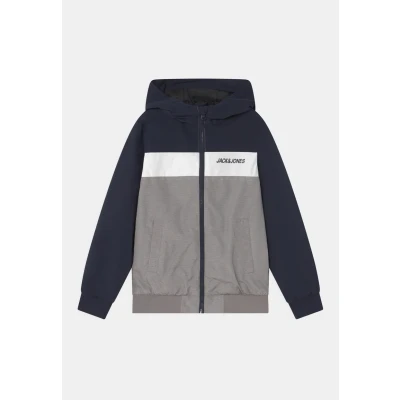 Immagine di JACK &amp; JONES Jjerush Blocking Hood Bomber Sn Jr, Giacca Bambini e ragazzi, blu marino grigio bianco, 152