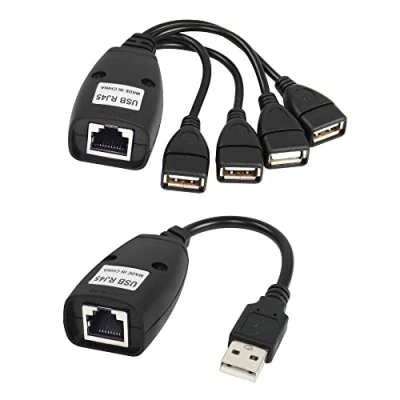 Immagine di RIIEYOCA USB Extender con Hub a 4 Porte, Collegamento Cavo Cat5e/Cat6 fino 50 m/165ft RJ45 Estensione Lan, Plug and Play, Nessun Driver, Applica per Mouse, Tastiera, Stampante, Fotocamera