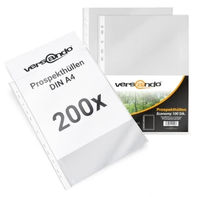Immagine di Buste trasparenti con grana trasparente per formato DIN A4, 200 pezzi (2 x 100)