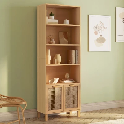 Immagine di Libreria a 4 livelli con armadio EDHEN in vimini e legno IDMarket