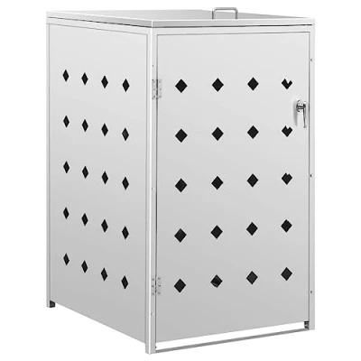 Immagine di vidaXL Copribidone per Spazzatura Singolo 240 L Robusto Resistente Sicuro con Anta e Ventilazione Copri Cassonetto in Acciaio Inox Argento
