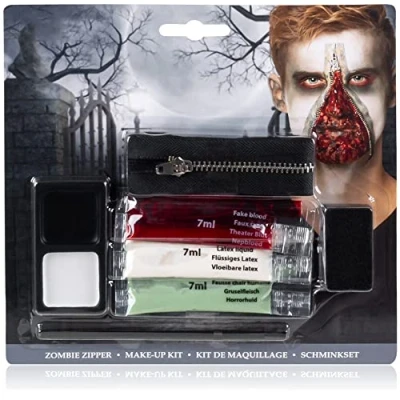 Immagine di com four® Set per Il Trucco con Cerniera Zombie, Una Fantastica Tatuaggio, Horror, Halloween, Carnevale, Festa a Tema Zombie